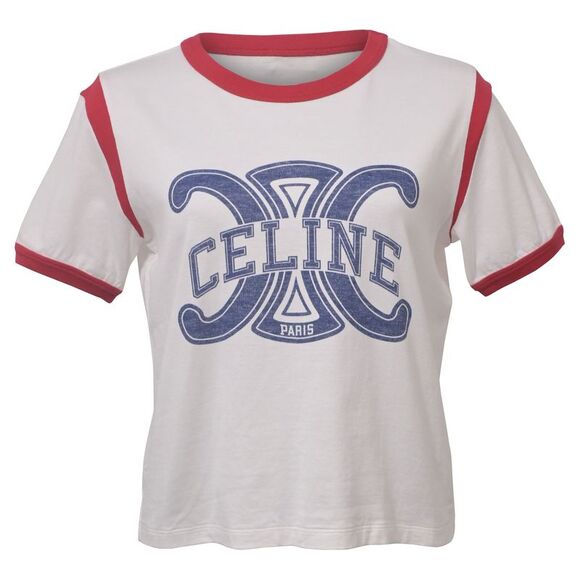Celine Logo Short Sleeve T-Shirt in White Cotton - Picture 1 of 5